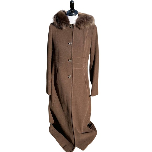 Worthington Jackets & Blazers - Vintage 1990’s Worthington long brown fully lined coat SZ 8,  real fox fur hood